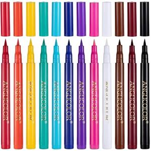 Junhe Eyeliner Colorato Liquido,Waterproof,Punta Fine Precisa (12 colori) | 12 colori vivaci per eyeliner creativo,look quotidiani,Halloween,festival e cosplay