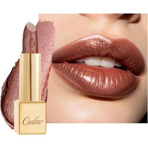 Oulac Rossetto Metallizzato Lucido Marrone, Rossetti Glitter Senza Profumo, Perlato e Brillante, Colore Intenso Lunga Durata, Formula Idratante Nutre le Labbra, Vegan & Senza Glutine, 24 Me Time