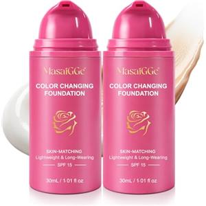 SHEBYOKE Color Changing Foundation, Fondotinta Adattivo over 50 - Coprenza Perfetta con SPF 15 - Si Adatta al Tono della Pelle, Leggero, Idratante e a Lunga Durata (2PC)