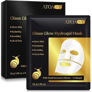 CiAIplw Advanced Snail Mucin Glass Glow Hydrogel Mask 6 Pezzi- Idratazione Intensa, Migliora l'elasticità, Anti-invecchiamento e Ringiovanimento, Maschera al Collagene Per Tutti i Tipi di Pelle