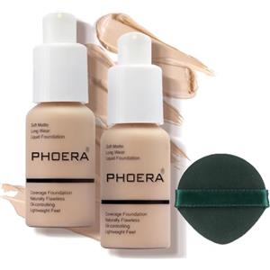 Anglicolor PHOERA Fondotinta Alta Coprenza 2 Pezzi Finish Opaco Lunga Durata 30ml×2 | Fondotinta liquido alta coprenza con finish opaco naturale,controllo sebo,lunga durata e texture leggera