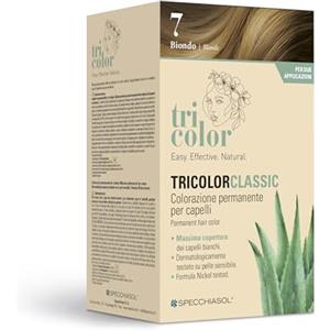 Specchiasol Tricolor Tinta per Capelli 2 applicazioni | Colore Capelli Senza Ammoniaca Permanente con Estratti Vegetali | Copertura Eccellente Dei Bianchi | Tinta Biondo 7