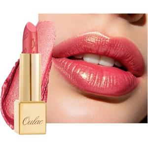 Oulac Rossetto Metallizzato Lucido Corallo, Rossetti Glitter Senza Profumo, Perlato e Brillante, Colore Intenso Lunga Durata, Formula Idratante Nutre le Labbra, Vegan & Senza Glutine, 25 Viva La Vida