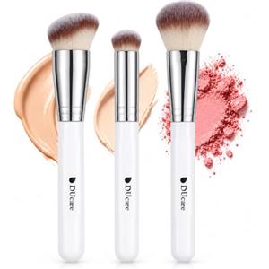 DUcare 3 pennelli da viaggio per trucco fondotinta | correttore e fard, Kabuki, fard, abbronzante, contouring, cipria, set di pennelli sintetici per cosmetici, colore bianco