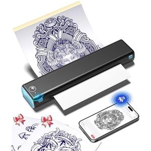 Phomemo M08F Stampante Stencil Tattoo, Bluetooth Portátiles Tattoo Printer | Stampante per Tatuaggi per Principianti e Artisti, Stencil Machine Plotter Compatibile Con Smartphone, con 10 Carta, Nero Blu