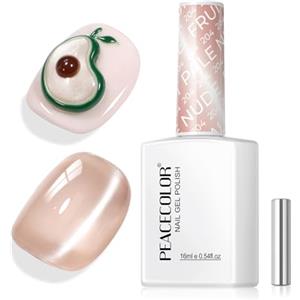 PEACECOLOR Smalto Gel U V Occhio di Gatto 16ml, Effetto Gelatina Nudo con Magnete Incluso