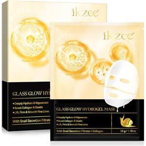 CiAIplw Advanced Snail Mucin Glass Glow Hydrogel Mask 4 Pezzi- Maschera al Collagene, Idratante Profondo, Migliora l'elasticità, Minimizzare i Pori, per Pelle Radiosa, Anti-invecchiamento e Ringiovanimento