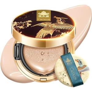 CATKIN Fondotinta Cushion Formula Leggera e Lunga Tenuta,Anti Age,Effetto Naturale,7-in-1 Estratti Di Erbe,Finish Satin Trasparente,Ricariche Incluse 13g*2 N11
