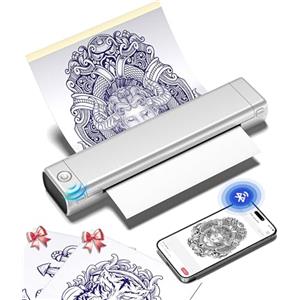 Phomemo M08F Stampante Stencil Tattoo, Bluetooth Portátiles Tattoo Printer | Stampante per Tatuaggi per Principianti e Artisti, Stencil Machine Plotter Compatibile Con Smartphone, con 10 Carta, Argento