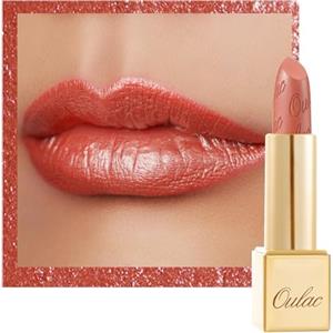 Oulac Rossetto Metallizzato Lucido Arancione, Rossetti Glitter Senza Profumo, Perlato e Brillante, Colore Intenso Lunga Durata, Formula Idratante Nutre le Labbra, Vegan & Senza Glutine, 05 Be Happy