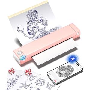 Phomemo M08F Stampante Stencil Tattoo, Bluetooth Portátiles Tattoo Printer | Stampante per Tatuaggi per Principianti e Artisti, Stencil Machine Plotter Compatibile Con Smartphone, con 10 Carta, Rosa