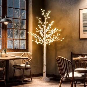 HOMCOM Albero di Natale Luminoso di Ciliegio 120 Luci LED, 150 cm, 10 Rami | Albero Illuminato, 3 Livelli di Luminosità, per Interni ed Esterni, Bianco