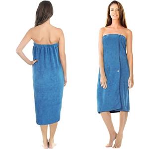 Jokisa Kilt da sauna da donna, asciugamano da sauna con bottoni, in microfibra da 400 g/m², con tasche e elastico, adatto per sauna, bagno, piscina (blu medio)