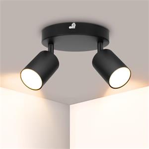 Ketom Faretti LED Soffitto GU10, Faretto LED Interno Orientabile 2 Luci | Binario Faretti Soffitto Nero, Moderno Lampadario Faretto Cucina, Faretti da Soffitto, Rotondo, Senza Lampadina