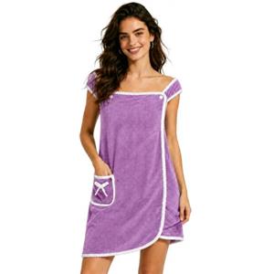 AUYAO Asciugamano da Bagno Indossabile ad Asciugatura Rapida da Donna, Telo da Bagno da Donna con Bottoni a Pressione, Accappatoi In Pile di Corallo con Tasca, Assorbente, per Casa, Spa