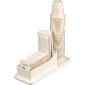 Baroni Home Organizer per caffetteria in Plastica Resistente Porta Tazzine, Organizzatore per Bicchierini, Posate, Zucchero, Cucchiaini, Cannucce, Funzionale e Facile da Pulire, 24x9x7 cm, Bianco