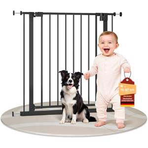 WOLTU Cancelletto per Bambini in Metallo, Cancello per Scale e Porte 75-87 cm, per Cani, Apertura Bidirezionale, Serratura Doppia, Montaggio con o senza Fori, Nero
