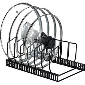 Toplife Porta Coperchi Pentole,Organizer Pentole con 7 Scomparti Regolabili | Ottimo per Riporre I Coperchi delle Pentole, Nero