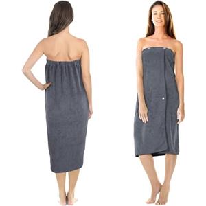 Jokisa Kilt da sauna da donna, asciugamano da sauna con bottoni, in microfibra da 400 g/m², con tasche e elastico, adatto per sauna, bagno, piscina (grigio)