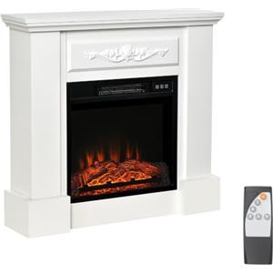 HOMCOM Camino Elettrico con Cornice ed Effetto Fiamma Realistico Bianco | Caminetto Elettrico da Incasso 1800W, Stufa con Riscaldamento Regolabile, Termostato, Timer, Telecomando, per Soggiorno