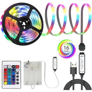 MUSUNIA Striscia LED a Batteria - 2M RGB 5050 Striscia LED Alimentata a Batteria o USB, Dimmerabile a Distanza 16 Colori, Tagliabile per Retroilluminazione TV Decorazione, Armadi, Decorazione Scale