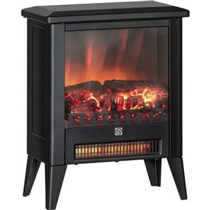 HOMCOM Camino Elettrico da Terra con Effetto Fiamma 3D 1800W 30㎡ Nero | 3 Intensità, Caminetto Elettrico, Spegnimento Automatico, Termostato, Risacaldamento Regolabile, per Soggiorno