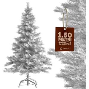 CASARIA® Albero di Natale Finto Bianco Neve 150 cm 470 Punte Incl. Base in Metallo Abete Artificiale PVC Montaggio Rapido