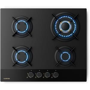 KLARSTEIN Goldflame Nano - Piano Cottura a Gas, 4 Bruciatori in Ottone, 8kW, Vetro Nano, 60cm, Bruciatore Wok, Accensione Automatica & Protezione Fiamma, Convertibile GN/GPL, Elegante Fornello a Gas