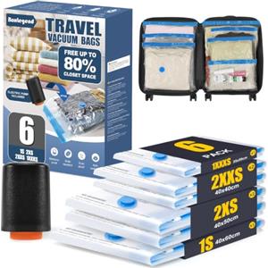 BoxLegend 6 Sacchetti a Vuoto per Viaggi- Per Valigie e Zaini, Spessi e Impermeabili, 1 * 40x60+ 2 * 40x50+ 2 * 40x40+ 1 * 35x50cm, con Pompa Elettrica USB da 1400mAh - Risparmia Spazio nella Valigia