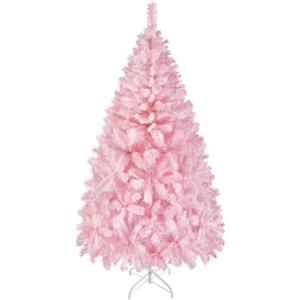 Yaheetech Albero di Natale Artificiale Folto 183cm con Base Metallo Rosa | 598 Rami in PVC Ignifugo Effetto Realistico, Base Pieghevole Salvaspazio, Ideale per Decorazioni Natalizie Casa e Negozio