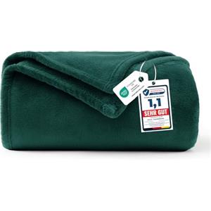 WAVVE Coperta Plaid Divano Pile di Flanella 260gsm - 130x150 cm, Verde Scuro - Coperta Letto Singolo 150x130, Copridivano Caldo e Morbido