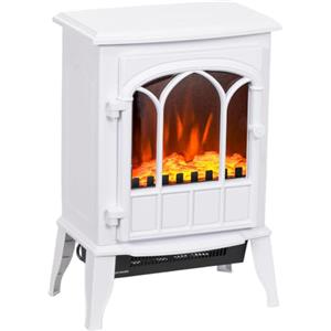 HOMCOM Camino da Terra Elettrico 1000/2000W Temperatura Regolabile Bianco | Caminetto Elettrico, Effetto Fiamma Luminosità Regolabile, Protezione Anti Surriscaldamento, 39x23x56.5cm