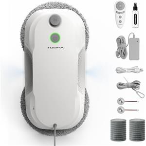 Tosima W5 Pro 6400 Pa Robot Lavavetri, Doppia Spruzzatura ad Ultrasuoni, Pulitore Automatico per Vetri, Telecomando, 20 Panni in Microfibra (Bianco)