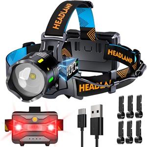 XILUO 210000 Lux 12 Modalità Torcia Frontale Rosso Avviso e Sensore, 95H Standy 125° Lampada Frontale Regolabile Focalizzazione, Torcia Frontale Led Ricaricabile Impermeabile IP65 per Pesca Trekking