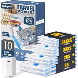 BoxLegend 10 Sacchetti Sottovuoto Vestiti Piccoli con Pompa USB 2*60×40+ 2*50×40+ 3*40×40+ 3*35×50cm Impermeabili & Riutilizzabili Sacchetti Trasparenti per Valigie, Risparmia fino al 70% di Spazio