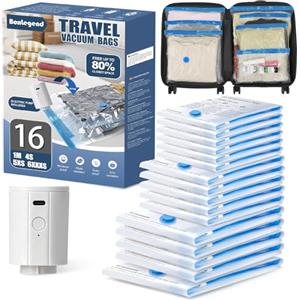 BoxLegend 16PCS Sacchetti Sottovuoto Vestiti per Viaggi con Pompa Elettrica USB 1*70x50+ 4*55x45+ 5*50x40+ 6*40x35cm, Risparmia il 70% dello Spazio, Impermeabili e Spessi, Adatti a Valigie e Zaini