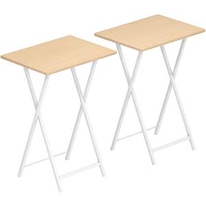 HOOBRO Tavolino, Tavolini per Spuntini, Set di 2 Pieghevoli Tavolo, Accanto al Divano, per Spazio Stretto, Struttura Stabile, Montaggio Facile, Bianco e Colore Legno Naturale EWN25BZ01