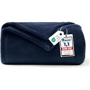 WAVVE Coperta Plaid Divano Pile di Flanella 260gsm - 130x150 cm, Blu Navy - Coperta Letto Singolo 150x130, Copridivano Caldo e Morbido