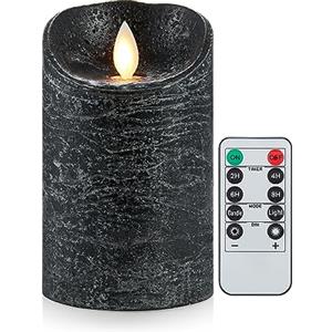 Lonkenn Candele LED Nero, Flickering Flameless LED Candele, Candele a Batteria, con Telecomando, Fiamma danzante, Funzione Timer, Realizzato in Vera Paraffina per Natale Feste Decorazione Matrimonio-12.5cm
