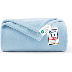 WAVVE Coperta Plaid Divano Pile di Flanella 260gsm - 130x150 cm, Blu Chiaro/Azzurro - Coperta Letto Singolo 150x130, Copridivano Caldo e Morbido