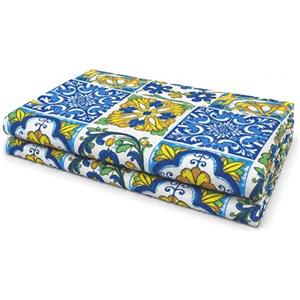 VKZ Copriletto Granfoulard 240 x 280 cm, Telo Copritutto Multiuso per Letto e Divano, Gran Foulard per Divano, Fantasia Maiolica Siciliana Giallo e Blu