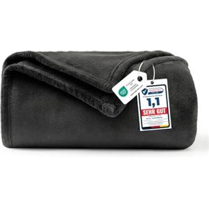 WAVVE Coperta Plaid Divano Pile di Flanella 260gsm - 130x150 cm, Nero - Coperta Letto Singolo 150x130, Copridivano Caldo e Morbido