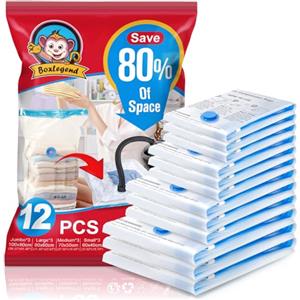 BoxLegend Sacchetti Sottovuoto Vestiti con Pompa Elettrica USB 12 Pezzi Tipo Spesso 3XL*100x80+ 3L*80x60+ 3M*70x50+ 3S*60x40cm Riutilizzabili per Contenere Coperte Vestiti Lenzuola Piumoni Cuscini