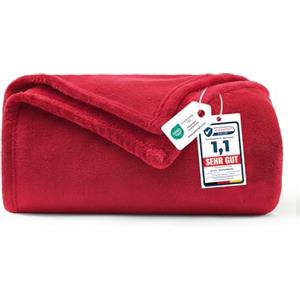 WAVVE Coperta Plaid Divano Pile di Flanella 260gsm - 130x150 cm, Rosso - Coperta Letto Singolo 150x130, Copridivano Caldo e Morbido