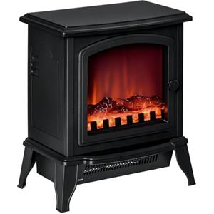 HOMCOM Camino Elettrico da Terra Effetto Fiamma 36.5x24x45.5 cm Nero | Potenza Regolabile 1000W/2000W, Caminetto Portatile, ABS e Vetro Temperato