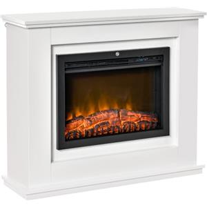 HOMCOM Camino Elettrico Effetto Fiamma Realistico 98x27.5x80cm Bianco | Cornice in Legno, Caminetto Elettrico, Termostato, Protezione da Surriscaldamento, Timer e Telecomando, 1000W e 2000W