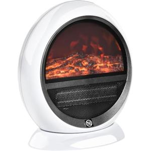 HOMCOM Camino Elettrico Effetto Fiamma Portatile 1500W 30.5x18x35cm Bianco | Ruotabile, Caminetto Elettrico, Protezione da Surriscaldamento, Antiribaltamento, Copertura 10-15m²