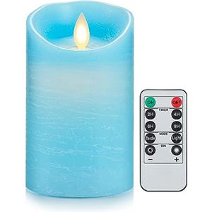 Lonkenn Candele LED Azzurro, Flickering Flameless LED Candele, Candele a Batteria, con Telecomando, Fiamma danzante, Funzione Timer, Realizzato in Vera Paraffina per Natale Feste Decorazione Matrimonio-12.5cm