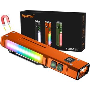 Relybo EDC Torcia LED Potente Professionale 1,000,000, Bianca LED/UV Torce | 2 Interruttori & 9 Modalità, Torcia da Lavoro COB, Clip, Magnete N45, per Campeggio, Attività all'Aperto ed Emergenze-Arancio