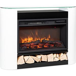 Klarstein Camino Elettrico, Camino da Parete con Mensola, Riscaldamento Elettrico con Fiamma LED, Caminetto 1800W, Finto Telecomando, Timer, Controllo Temperatura, Termocamino